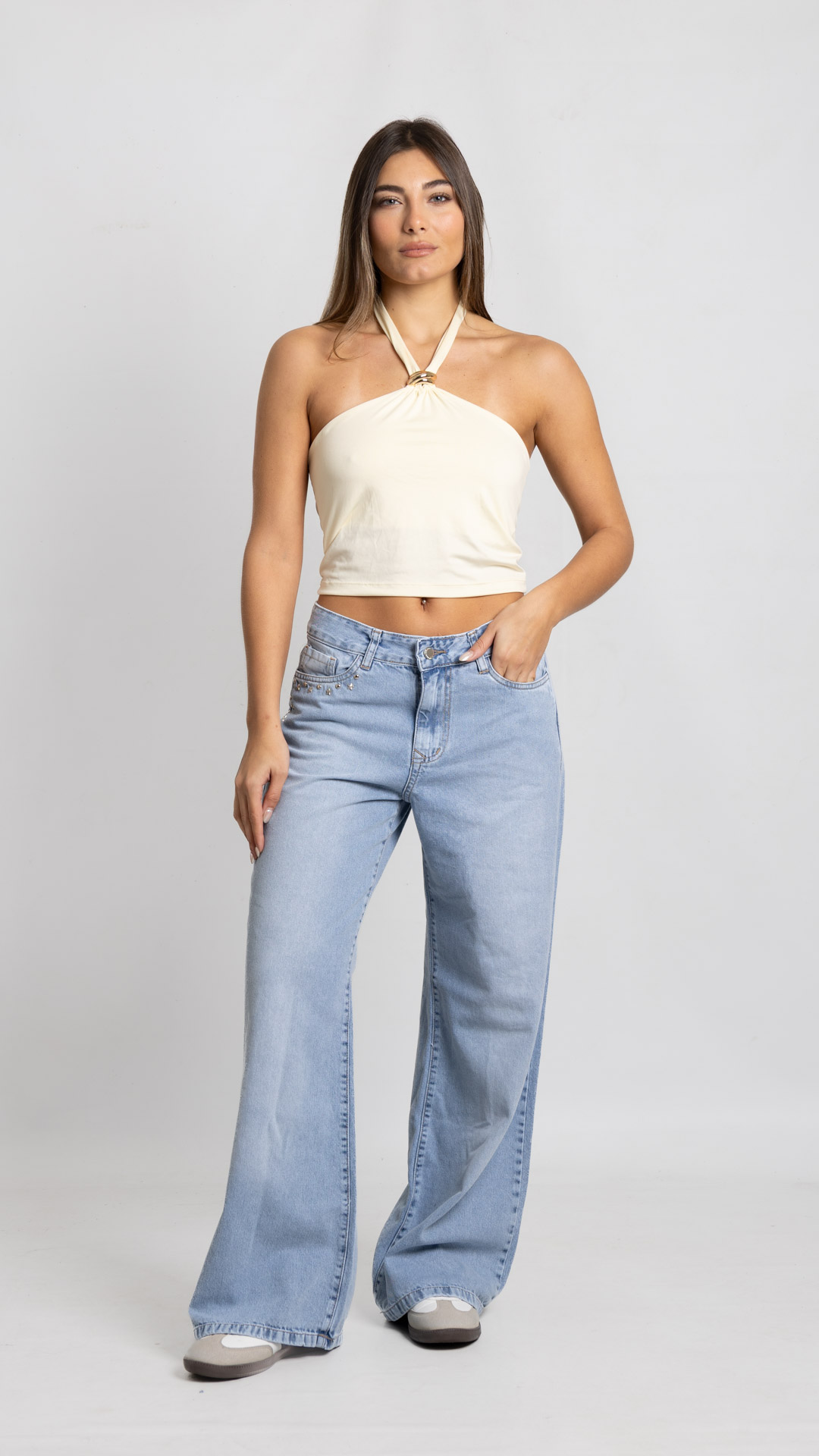 Art. 976 | Wide leg Nevado Claro con tachitas bolsillo TM
