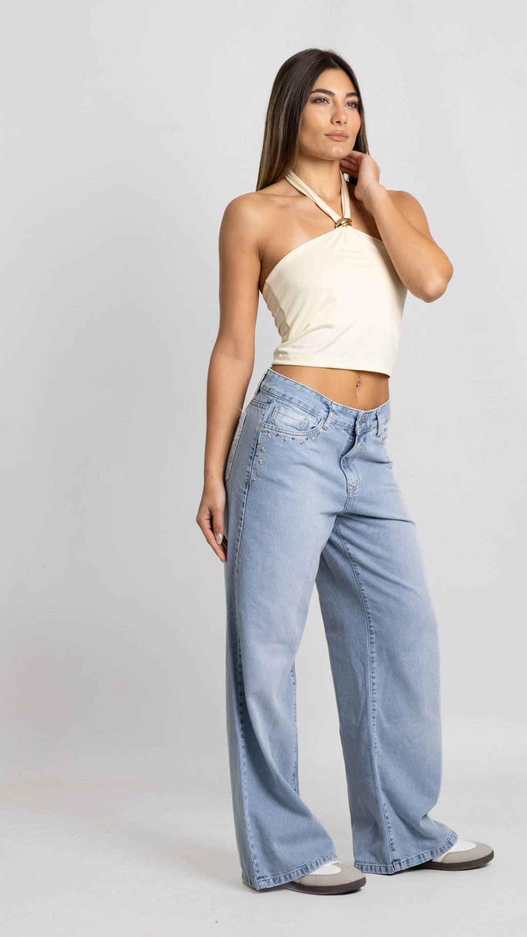 Art. 976 | Wide leg Nevado Claro con tachitas bolsillo TM